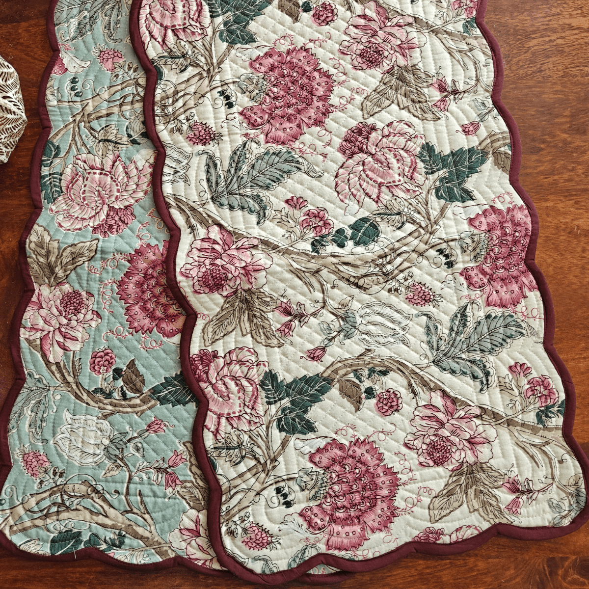 Petal Whisper Reversible Table Runner, 100% cotton, 15" x 72" - Coral Slub -